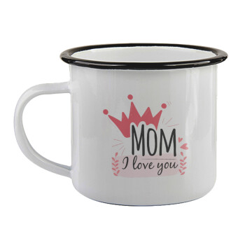 Mother's day I Love you Mom, Κούπα εμαγιέ με μαύρο χείλος 360ml