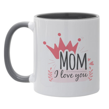 Mother's day I Love you Mom, Mug colored grey, ceramic, 330ml