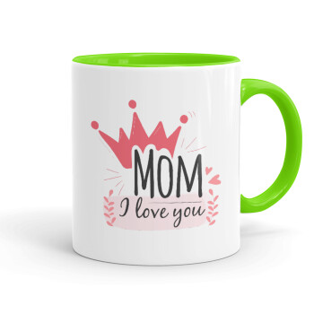 Mother's day I Love you Mom, Mug colored light green, ceramic, 330ml