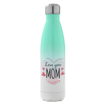 Mother's day I Love you Mom heart, Metal mug thermos Green/White (Stainless steel), double wall, 500ml