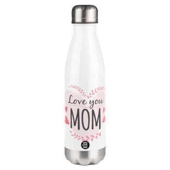 Mother's day I Love you Mom heart, Metal mug thermos White (Stainless steel), double wall, 500ml