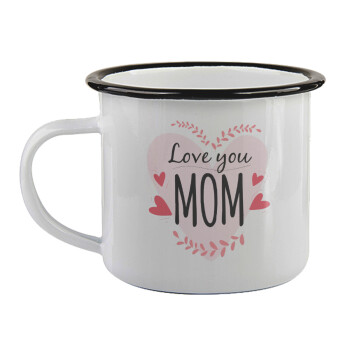 Mother's day I Love you Mom heart, Κούπα εμαγιέ με μαύρο χείλος 360ml