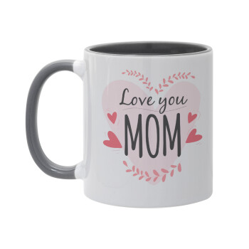 Mother's day I Love you Mom heart, Mug colored grey, ceramic, 330ml