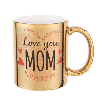 Mother's day I Love you Mom heart, Κούπα κεραμική, χρυσή καθρέπτης, 330ml