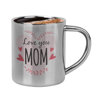 Mother's day I Love you Mom heart, Double-wall metal cup for espresso (220ml)