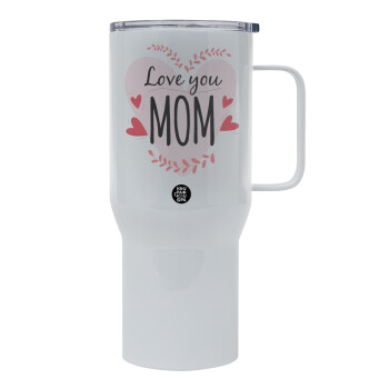 Mother's day I Love you Mom heart, Tumbler με καπάκι, διπλού τοιχώματος (θερμό) 750L