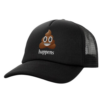 Shit Happens, Καπέλο Ενηλίκων Soft Trucker με Δίχτυ Μαύρο (POLYESTER, ΕΝΗΛΙΚΩΝ, UNISEX, ONE SIZE)