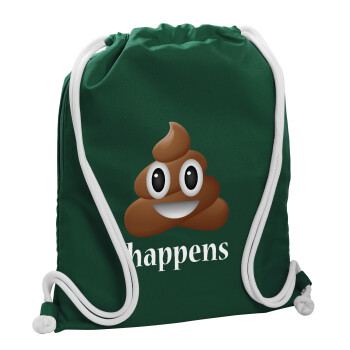 Shit Happens, Τσάντα πλάτης πουγκί GYMBAG BOTTLE GREEN, με τσέπη (40x48cm) & χονδρά λευκά κορδόνια
