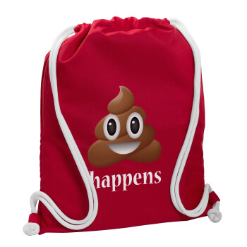 Shit Happens, Τσάντα πλάτης πουγκί GYMBAG Κόκκινη, με τσέπη (40x48cm) & χονδρά κορδόνια