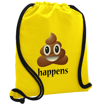 Shit Happens, Τσάντα πλάτης πουγκί GYMBAG Κίτρινη, με τσέπη (40x48cm) & χονδρά κορδόνια