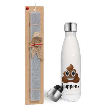 Shit Happens, Easter candle, metallic white thermos bottle (500ml) & aromatic flat candle (30cm) (GRAY)