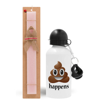 Shit Happens, Easter Set, metallic aluminum bottle (500ml) & aromatic flat Easter candle (30cm) (PINK)