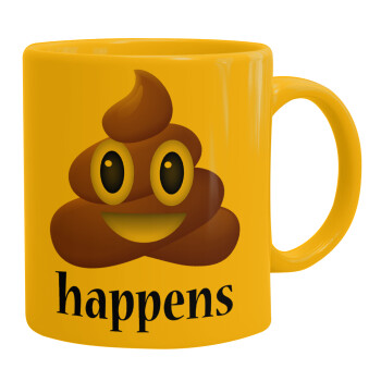 Shit Happens, Ceramic coffee mug yellow, 330ml (1pcs)