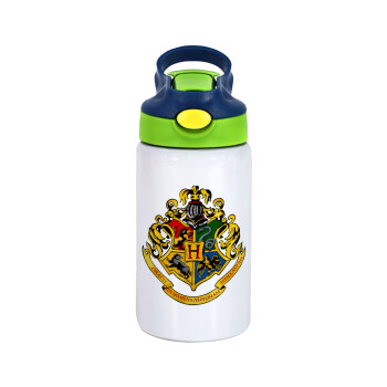 Hogwart's, Children's hot water bottle, stainless steel, with safety straw, green, blue (350ml)