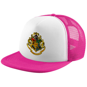 Hogwart's, Adult Soft Trucker Hat with Pink/White Mesh (POLYESTER, ADULT, UNISEX, ONE SIZE)