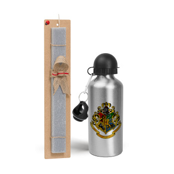 Hogwart's, Easter Set, metallic silver aluminum water bottle (500ml) & aromatic flat Easter candle (30cm) (GRAY)