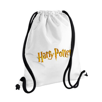 Harry potter movie, Τσάντα πλάτης πουγκί GYMBAG λευκή, με τσέπη (40x48cm) & χονδρά κορδόνια