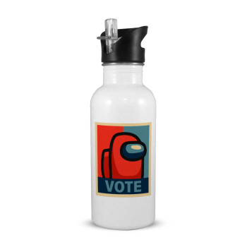 Among US VOTE, White water bottle with straw, stainless steel 600ml