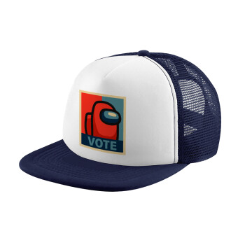 Among US VOTE, Adult Soft Trucker Hat with Dark Blue/White Mesh (POLYESTER, ADULT, UNISEX, ONE SIZE)