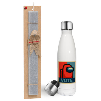 Among US VOTE, Easter candle, metallic white thermos bottle (500ml) & aromatic flat candle (30cm) (GRAY)