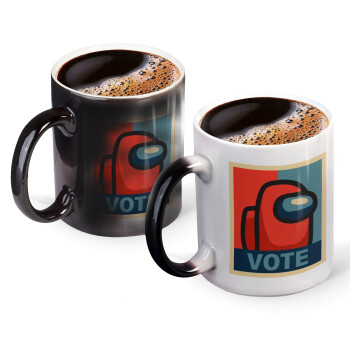 Among US VOTE, Color changing magic Mug, ceramic, 330ml when adding hot liquid inside, the black colour desappears (1 pcs)