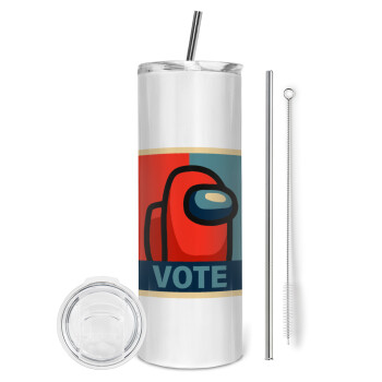 Among US VOTE, Tumbler ποτήρι θερμό από ανοξείδωτο ατσάλι 600ml, με μεταλλικό καλαμάκι & βούρτσα καθαρισμού