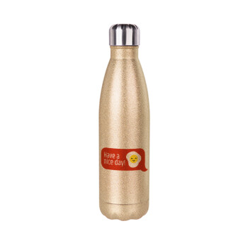 Have a nice day Emoji, Glitter gold stainless steel thermos bottle, double-walled, 500ml