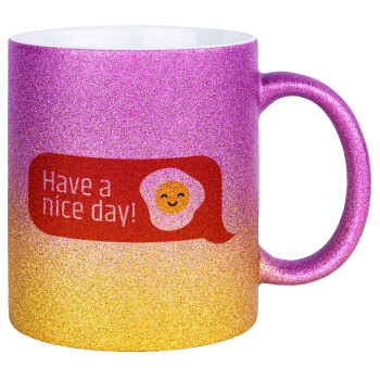 Have a nice day Emoji, Κούπα Χρυσή/Ροζ Glitter, κεραμική, 330ml