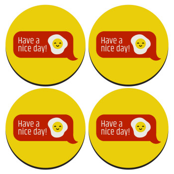 Have a nice day Emoji, SET of 4 round wooden coasters (9cm)