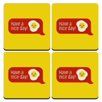 Have a nice day Emoji, ΣΕΤ 4 Σουβέρ ξύλινα τετράγωνα (9cm)