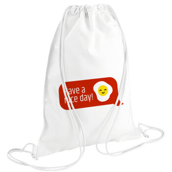 Have a nice day Emoji, Backpack pouch GYMBAG white (28x40cm)