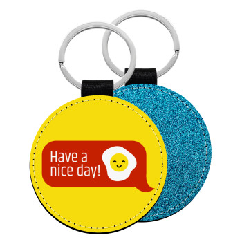 Have a nice day Emoji, Μπρελόκ Δερματίνη, στρογγυλό ΜΠΛΕ (5cm)