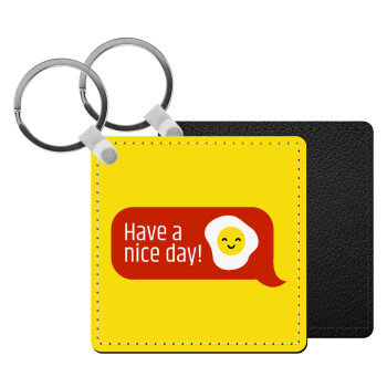 Have a nice day Emoji, Μπρελόκ Δερματίνη, τετράγωνο ΜΑΥΡΟ (5x5cm)