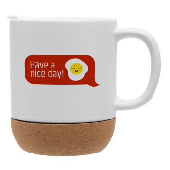 Have a nice day Emoji, Ceramic coffee mug Cork (MAT), 330ml (1pcs)