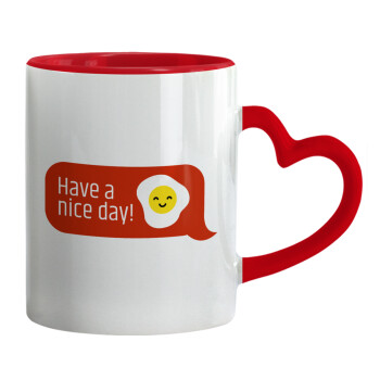 Have a nice day Emoji, Mug heart red handle, ceramic, 330ml