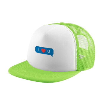 I Love You text message, Adult Soft Trucker Hat with Mesh GREEN/WHITE (POLYESTER, ADULT, ONE SIZE)