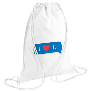 I Love You text message, Backpack pouch GYMBAG white (28x40cm)