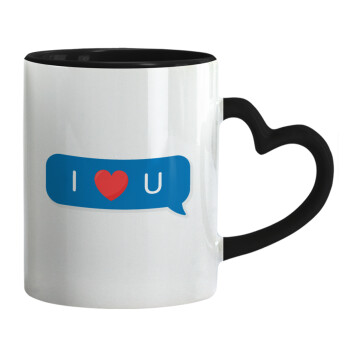 I Love You text message, Mug heart black handle, ceramic, 330ml