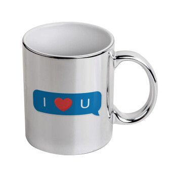 I Love You text message, Mug ceramic, silver mirror, 330ml