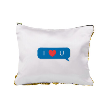 I Love You text message, Sequin Gold Pouch Cosmetic Bag