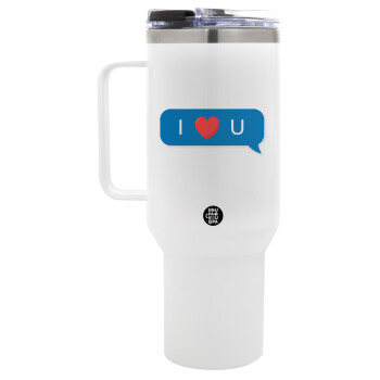 I Love You text message, Mega Tumbler με καπάκι, διπλού τοιχώματος (θερμό) 1,2L