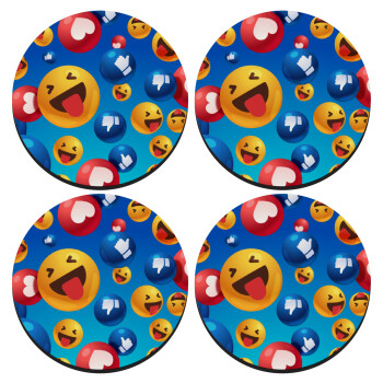 3D Emoji Collection, SET of 4 round wooden coasters (9cm)