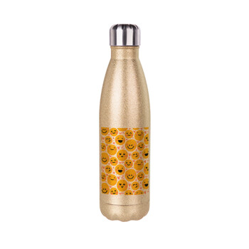 Emojis Love, Glitter gold stainless steel thermos bottle, double-walled, 500ml