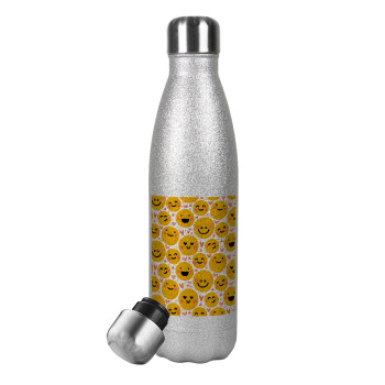 Emojis Love, Metallic Glitter Silver Thermos Flask (Stainless steel), double-walled, 500ml