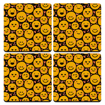 Emojis Love, ΣΕΤ 4 Σουβέρ ξύλινα τετράγωνα (9cm)