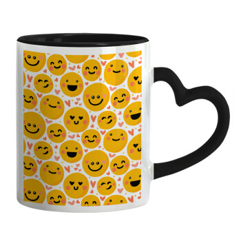 Emojis Love, Κούπα καρδιά χερούλι μαύρη, κεραμική, 330ml