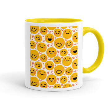 Emojis Love, Κούπα χρωματιστή κίτρινη, κεραμική, 330ml