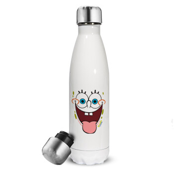SpongeBob SquarePants smile, Metal mug thermos White (Stainless steel), double wall, 500ml