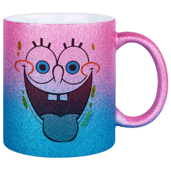 SpongeBob SquarePants smile, Κούπα Χρυσή/Μπλε Glitter, κεραμική, 330ml