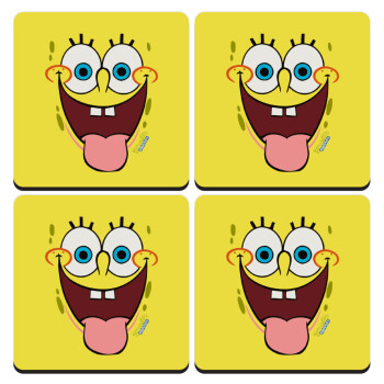 SpongeBob SquarePants smile, ΣΕΤ 4 Σουβέρ ξύλινα τετράγωνα (9cm)